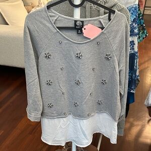 Bobeau Gray Embellished Layered Sweatshirt